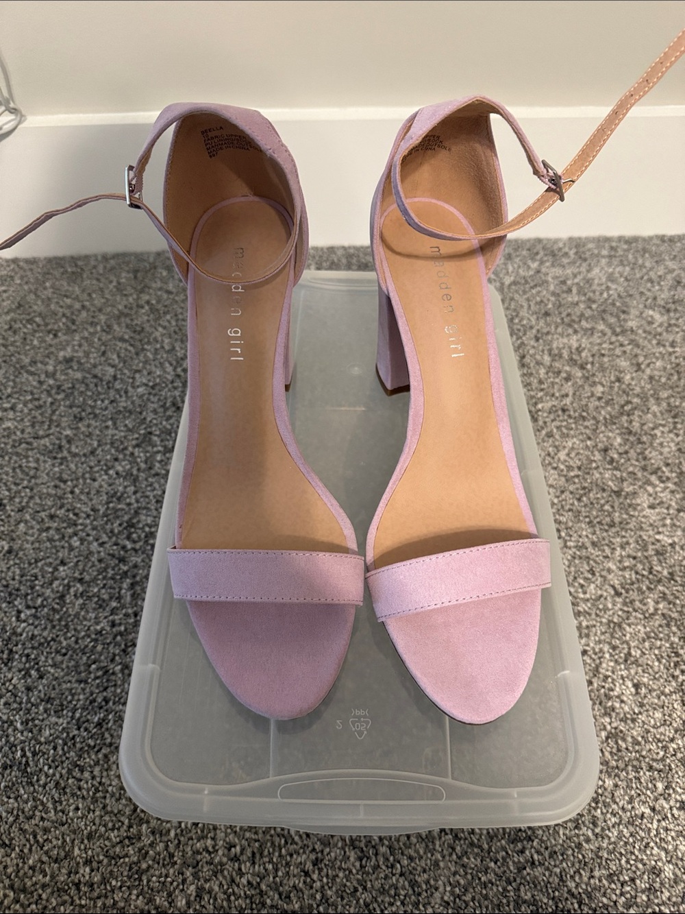 Madden Girl Lilac Suede Block Heel Ankle Strap Sandals - Picture 3 of 4